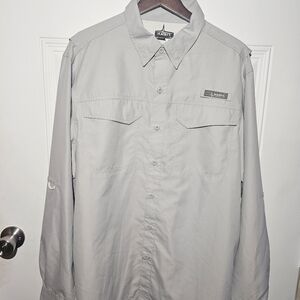 Large Gray Habit Long Sleeve Button Up Fishing Shirt.